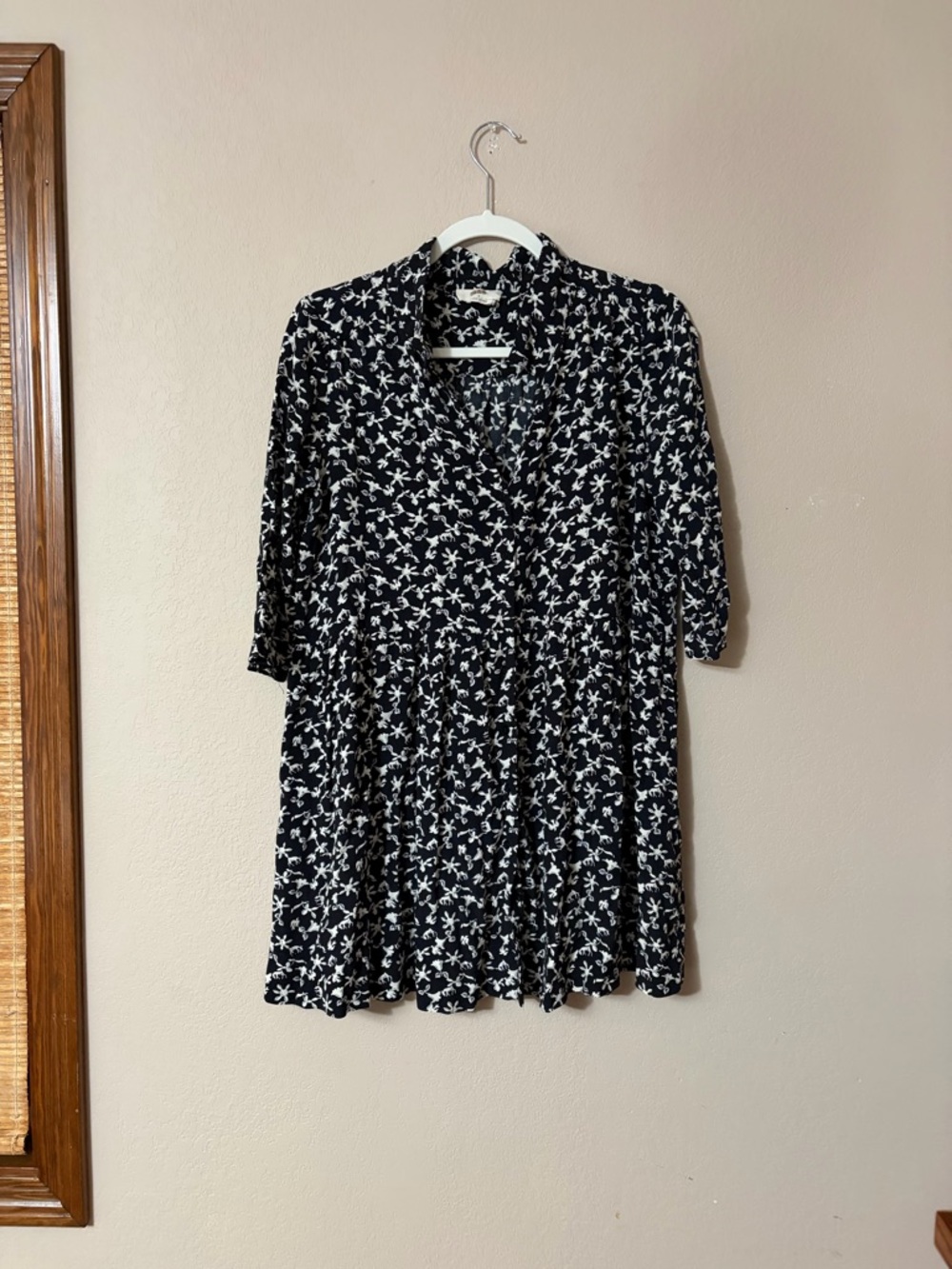 Ba&sh Paris Cocea Floral Button Front Mini Dress Black White - Size 2 / US 8